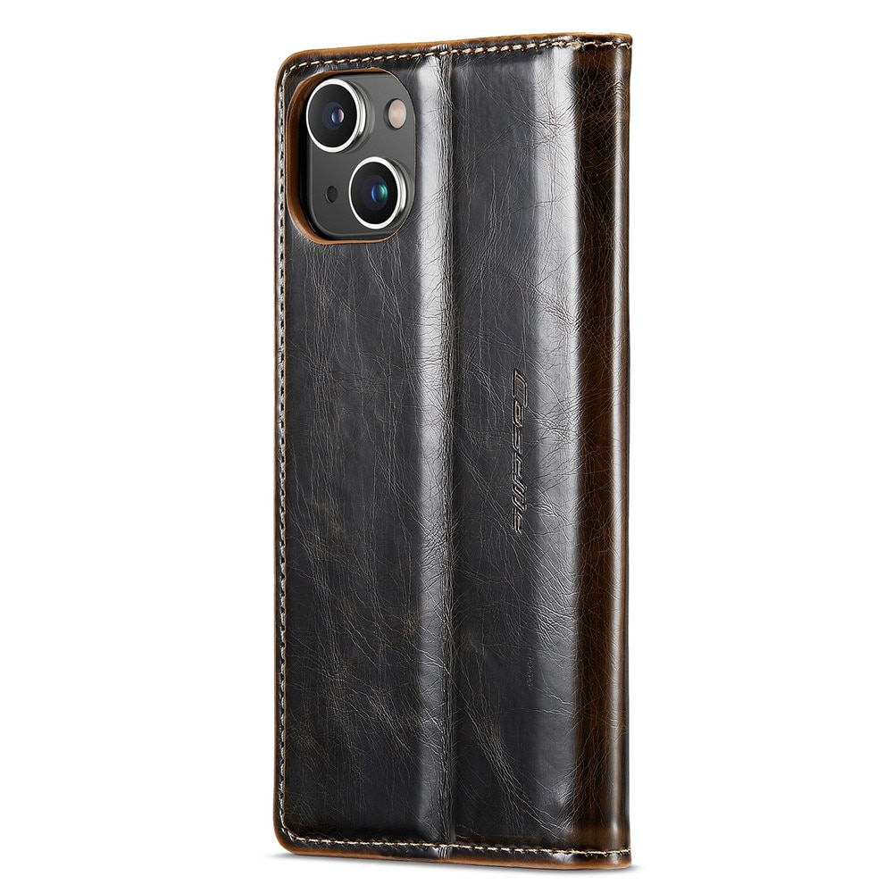 Leather Wallet iPhone 15 brun