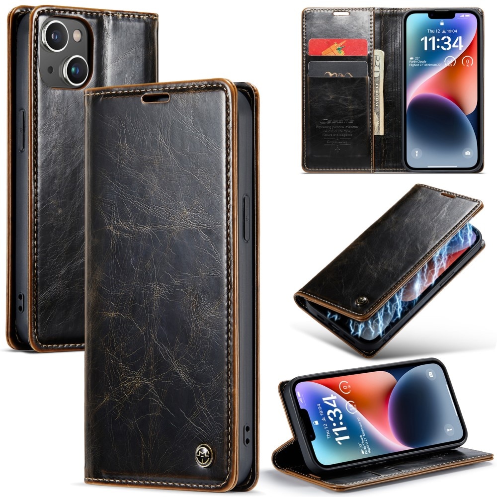 Leather Wallet iPhone 15 brun