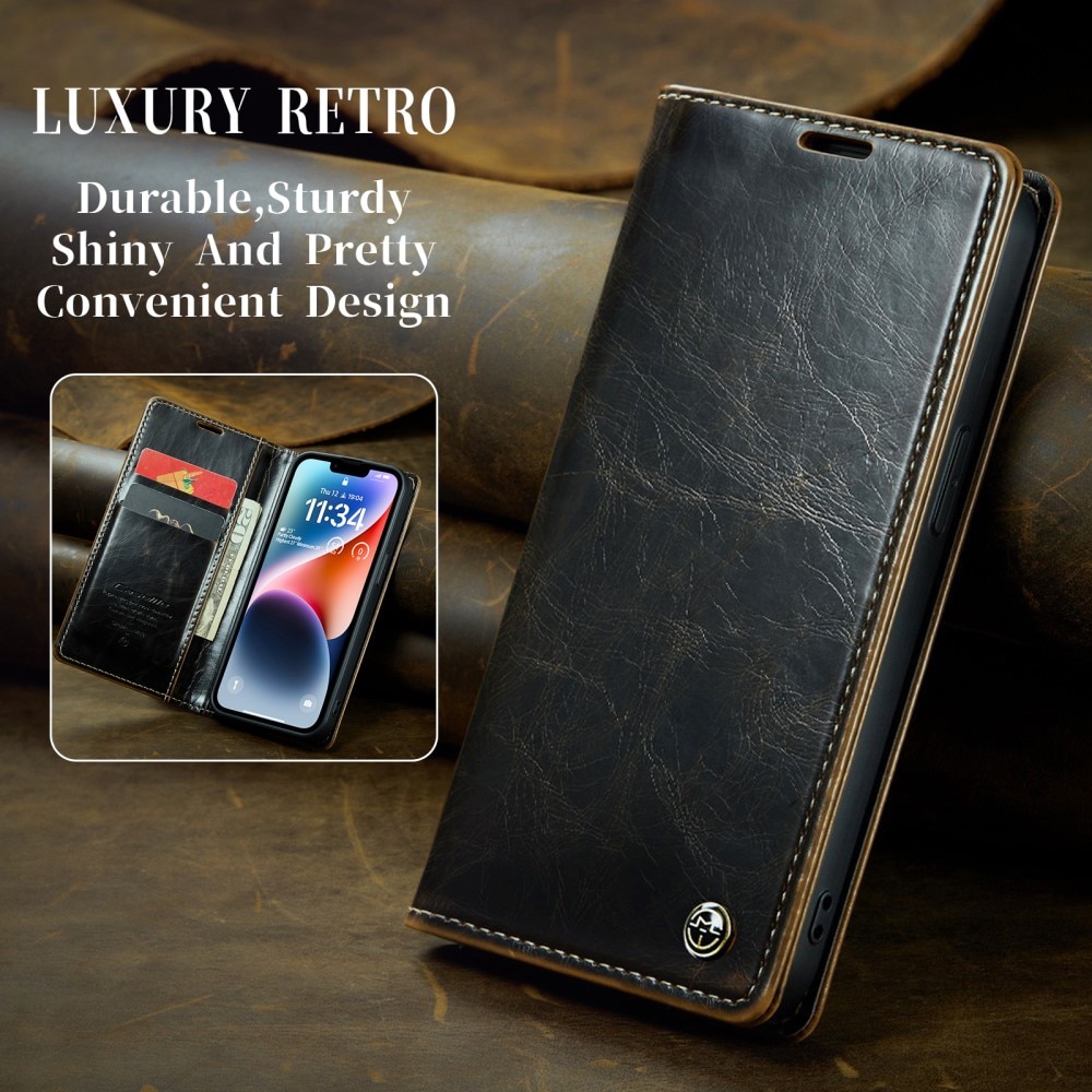 Leather Wallet iPhone 15 svart