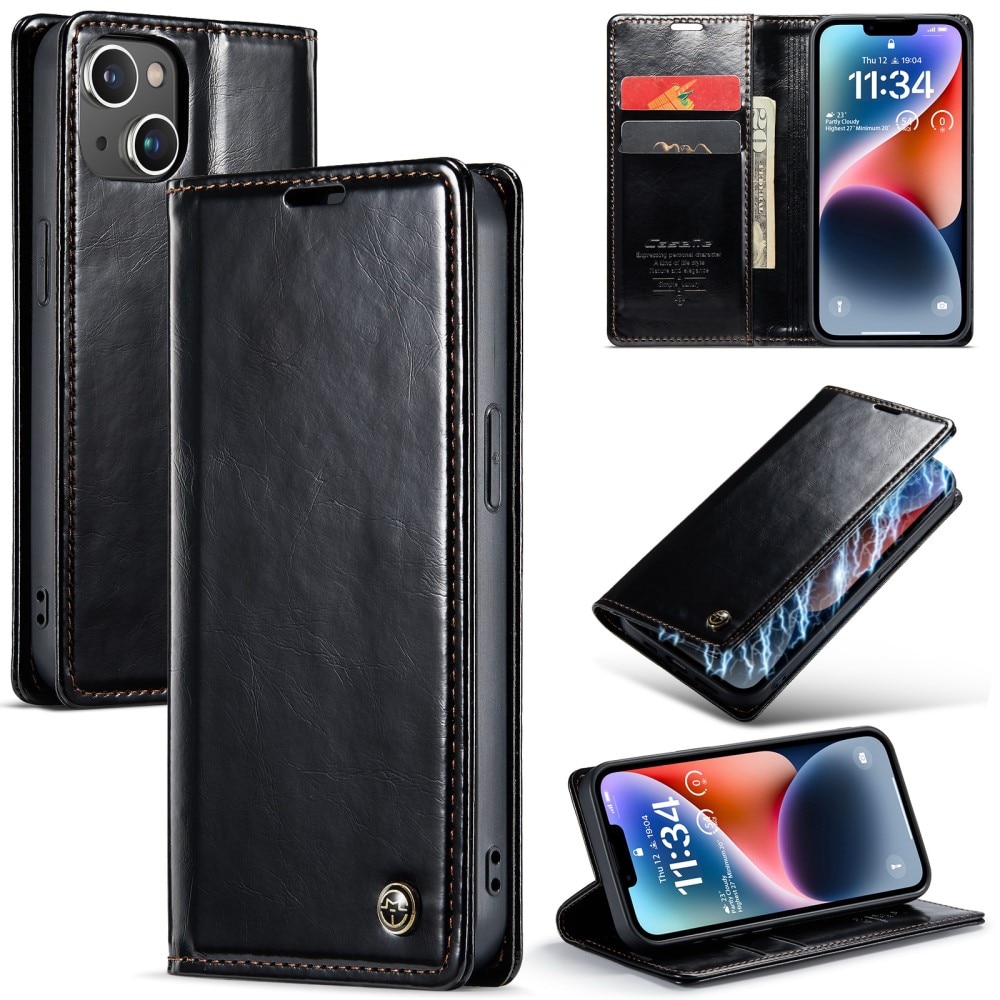 Leather Wallet iPhone 15 svart