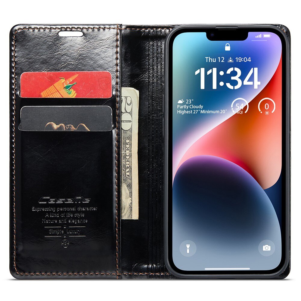 Leather Wallet iPhone 15 svart