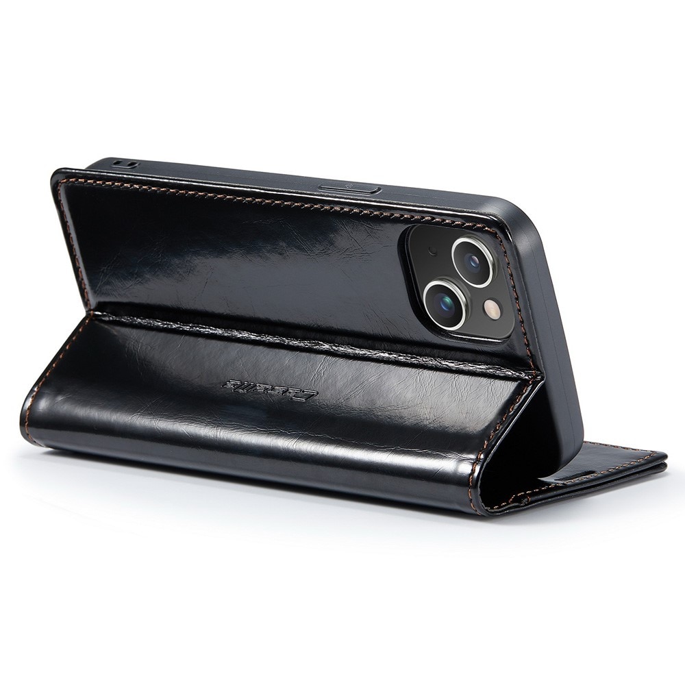 Leather Wallet iPhone 15 svart