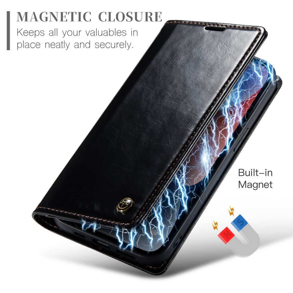 Leather Wallet iPhone 15 svart