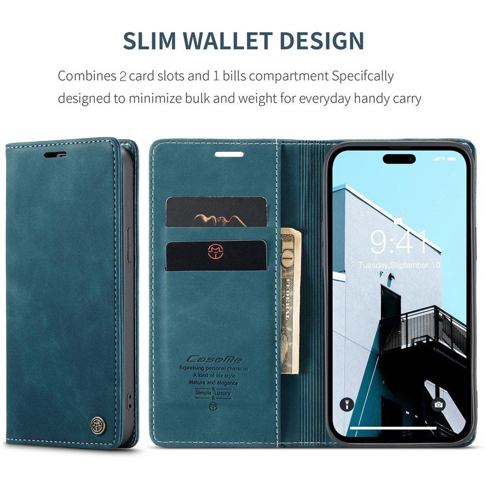 Slim Lommebokveske iPhone 15 Pro blå