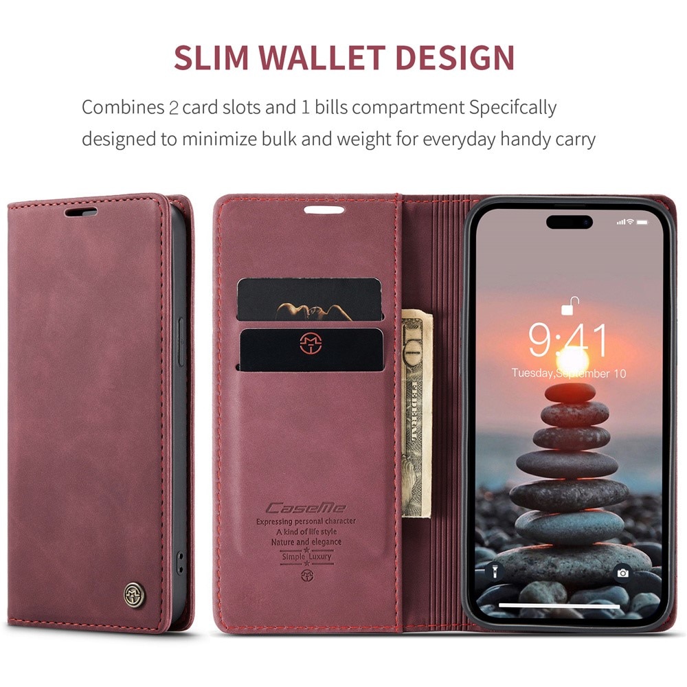 Slim Lommebokveske iPhone 15 Pro Rød