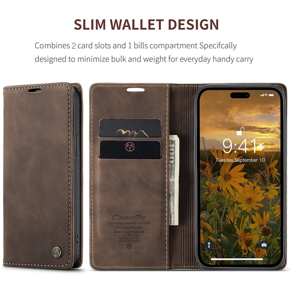 Slim Lommebokveske iPhone 15 Pro Max brun