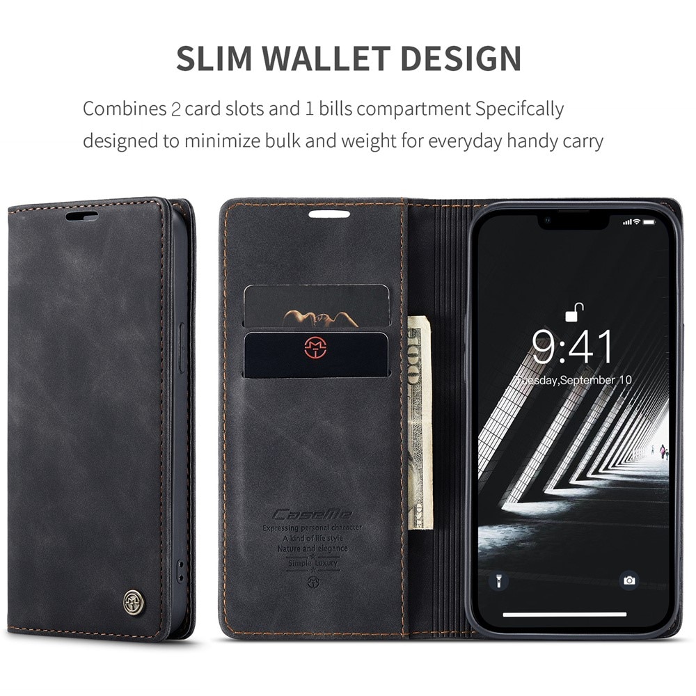 Slim Lommebokveske iPhone 15 Plus svart