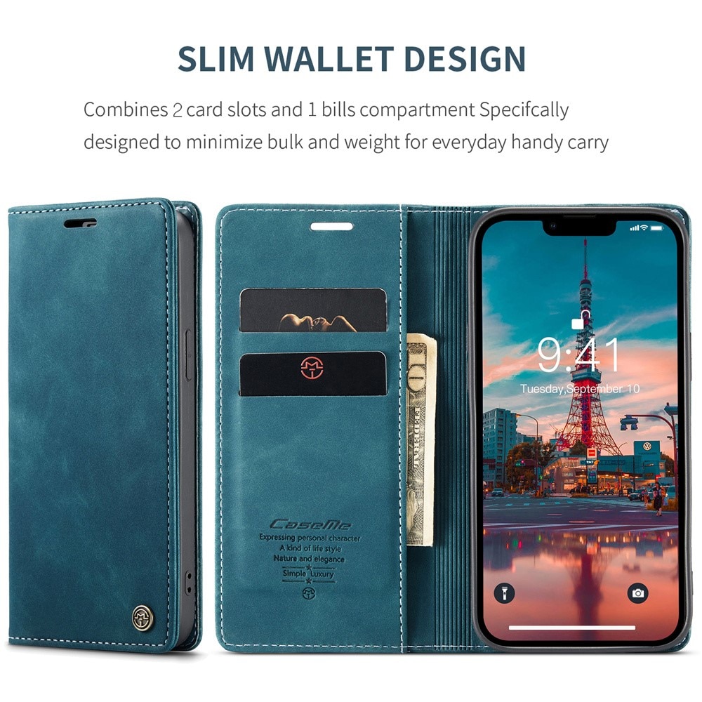 Slim Lommebokveske iPhone 15 Plus blå