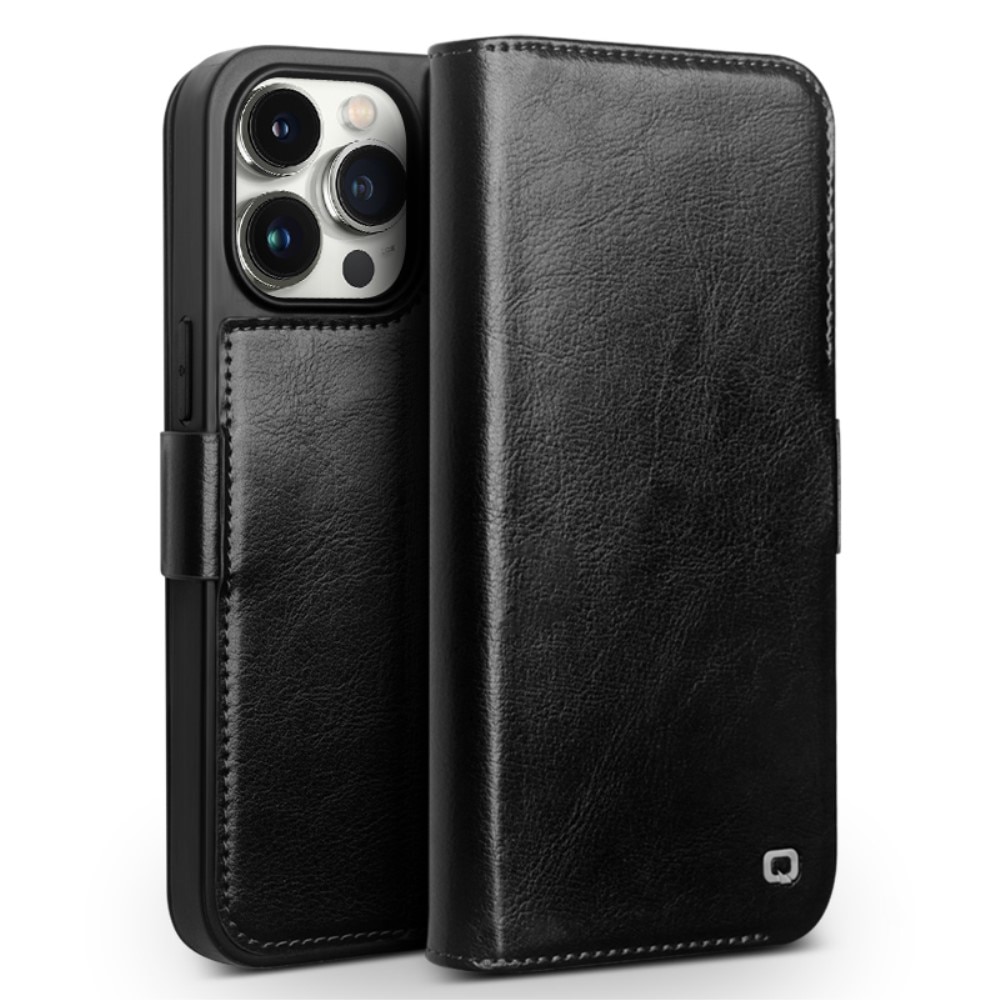 iPhone 15 Pro Max Leather Wallet Case Black