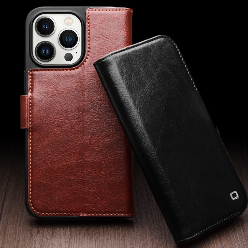 iPhone 15 Pro Max Leather Wallet Case Black