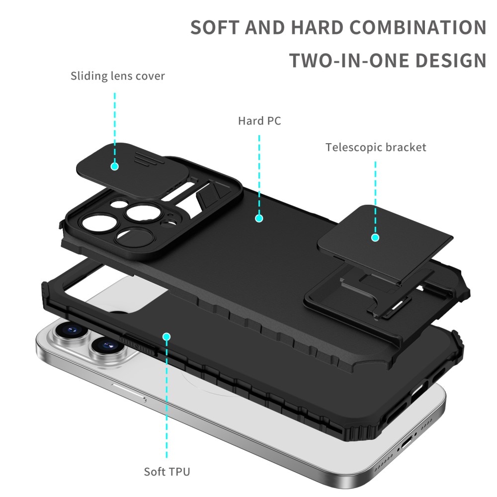 iPhone 15 Pro Max Kickstand Deksel kamerabeskyttelse Svart