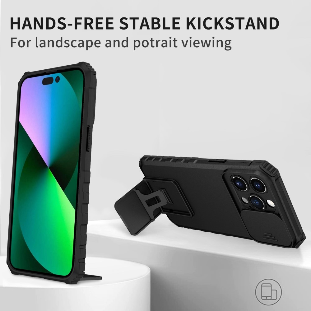 iPhone 15 Pro Max Kickstand Deksel kamerabeskyttelse Svart