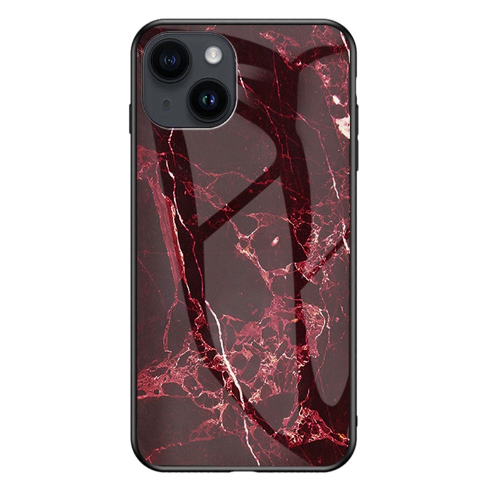 Herdet Glass Deksel iPhone 15 rød marmor