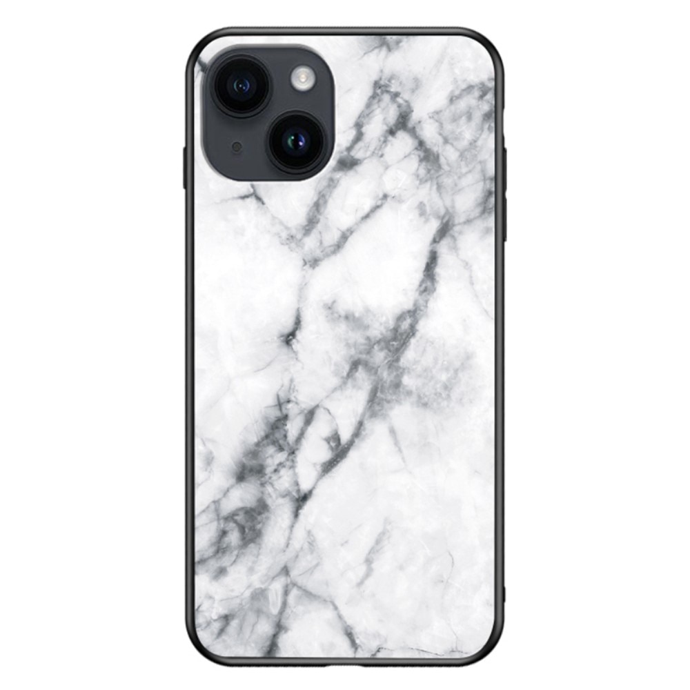 Herdet Glass Deksel iPhone 15 Plus hvit marmor