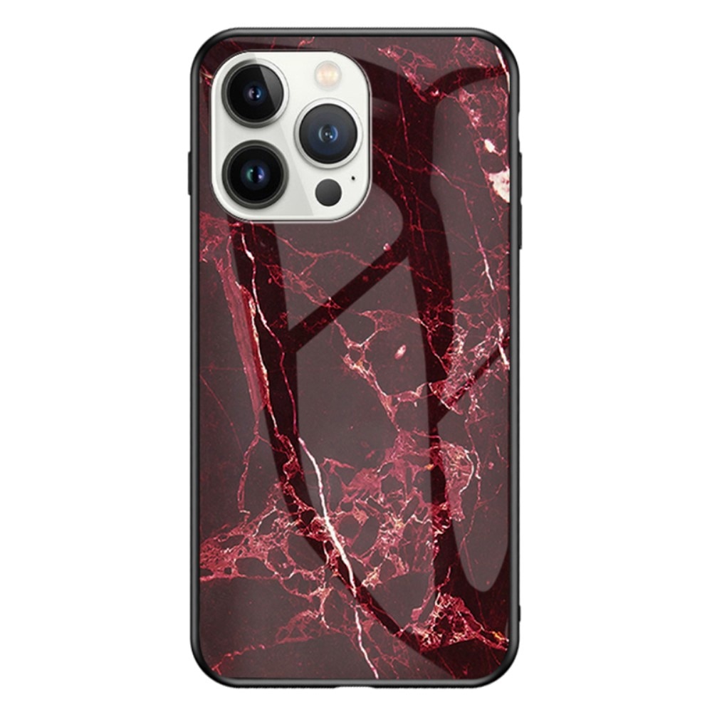Herdet Glass Deksel iPhone 15 Pro Max rød marmor