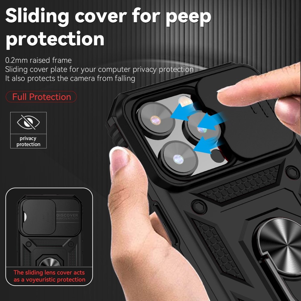 Hybriddeksel Tech Ring+Kamerabeskyttelse iPhone 15 Pro Max svart