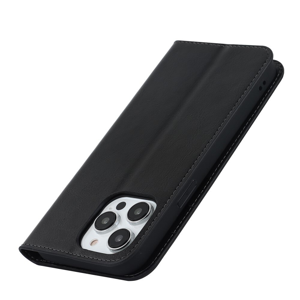 Mobiletui Ekte Lær iPhone 15 Pro Svart