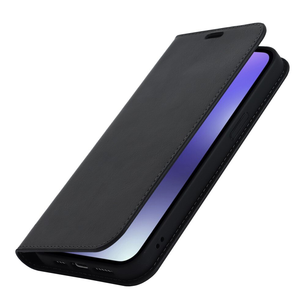 Mobiletui Ekte Lær iPhone 15 Pro Svart