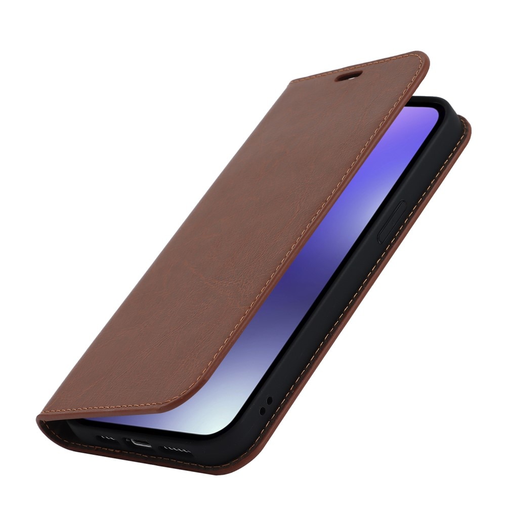 Mobiletui Ekte Lær iPhone 15 Pro Brun