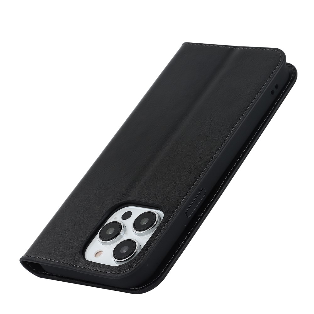 Mobiletui Ekte Lær iPhone 15 Pro Max Svart