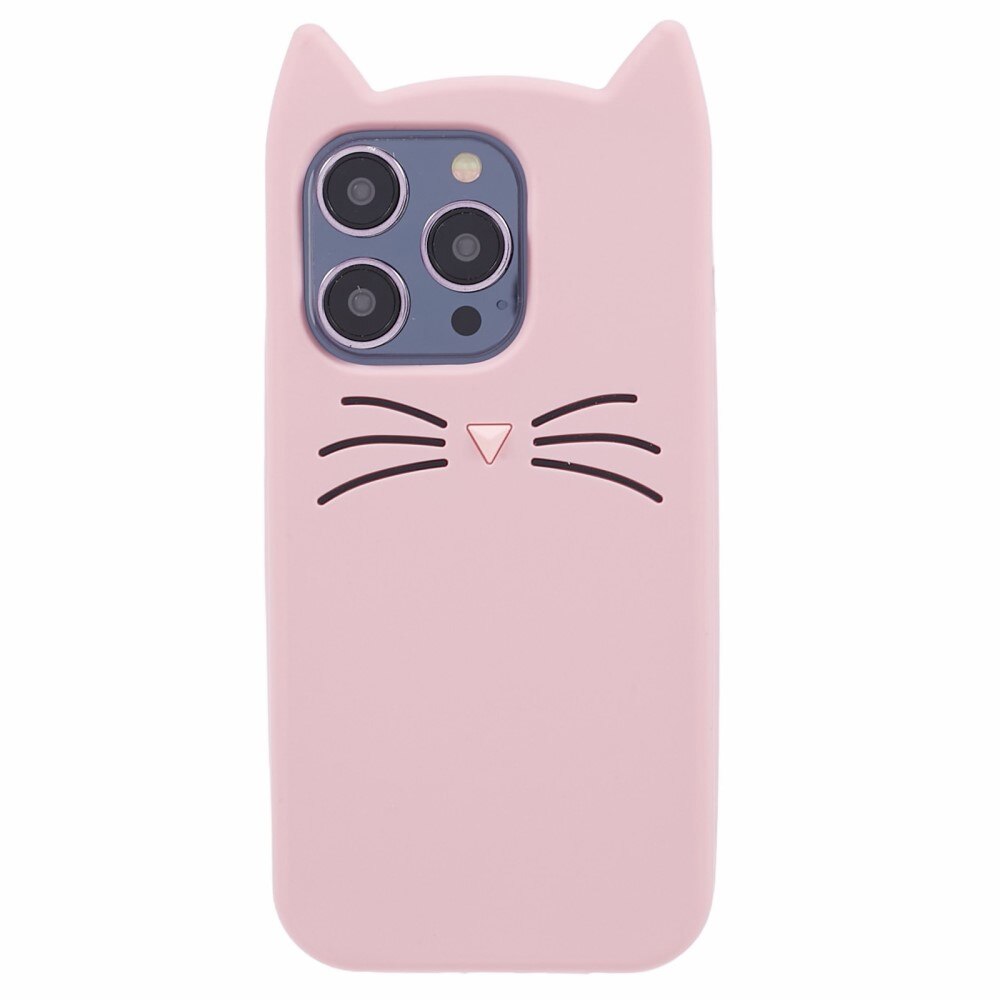 Deksel Silikon Katt iPhone 14 Pro rosa