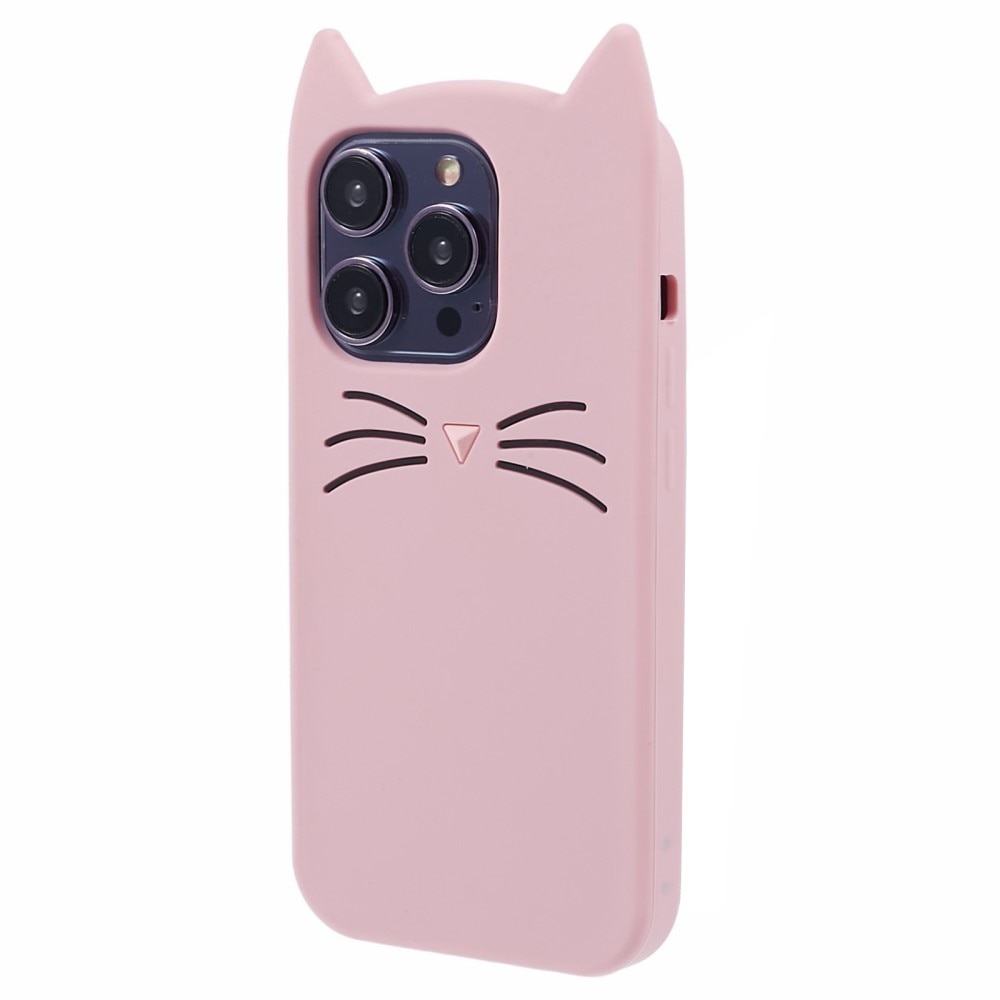 Deksel Silikon Katt iPhone 14 Pro rosa