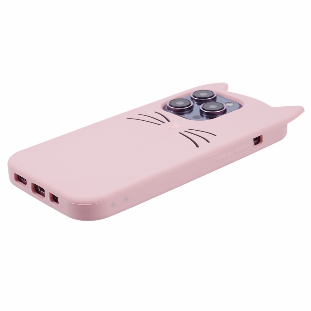 Deksel Silikon Katt iPhone 14 Pro rosa