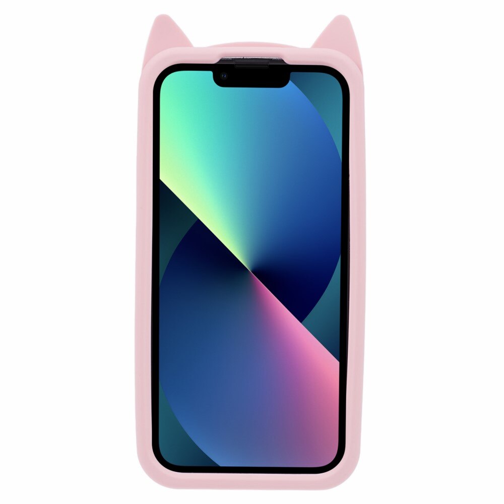 Deksel Silikon Katt iPhone 13 rosa