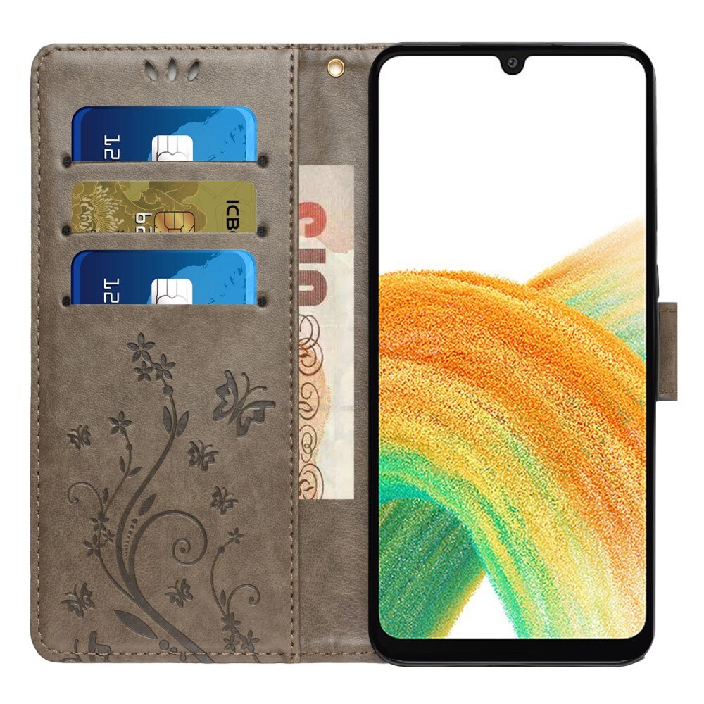 Lærveske Sommerfugler Samsung Galaxy A25 Grå