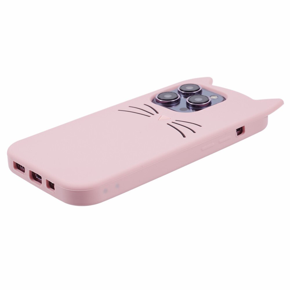 Deksel Silikon Katt iPhone 15 Pro rosa