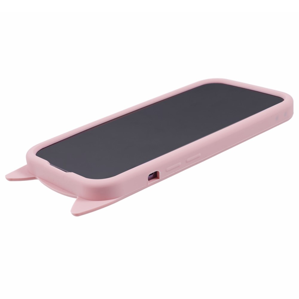 Deksel Silikon Katt iPhone 15 Pro rosa