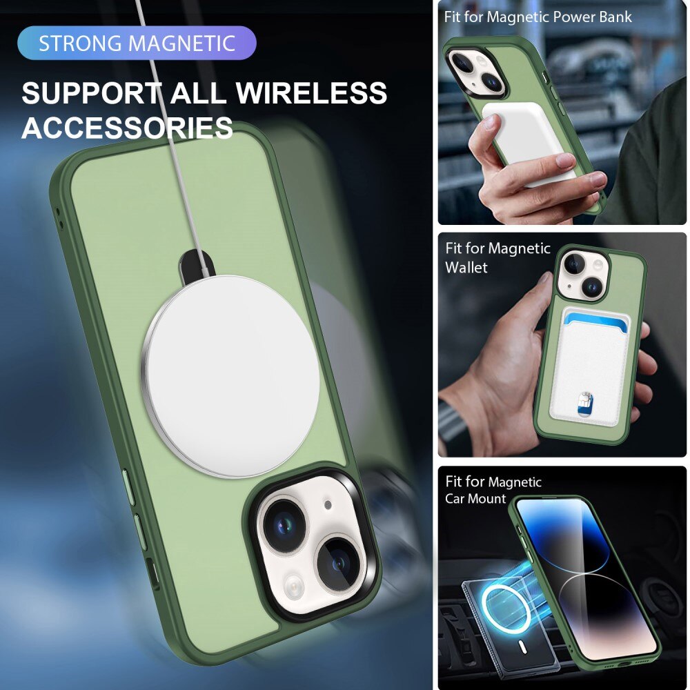 Hybriddeksel MagSafe Ring iPhone 15 Plus grønn
