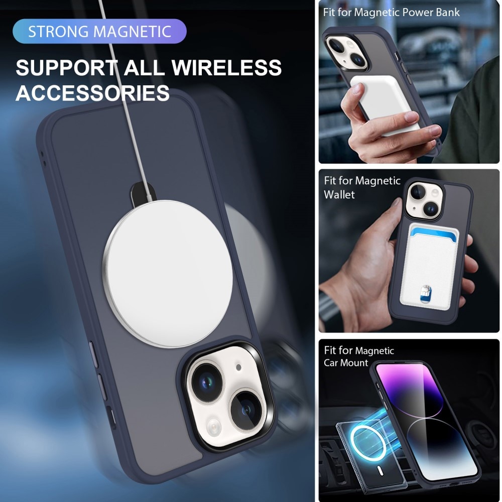 Hybriddeksel MagSafe Ring iPhone 15 Pro mørke blå
