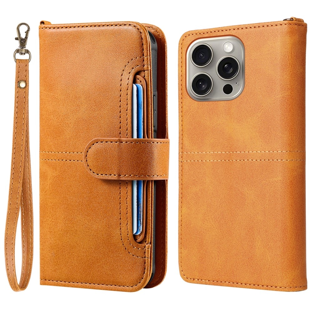 Magnet Leather Wallet iPhone 15 Pro Max cognac