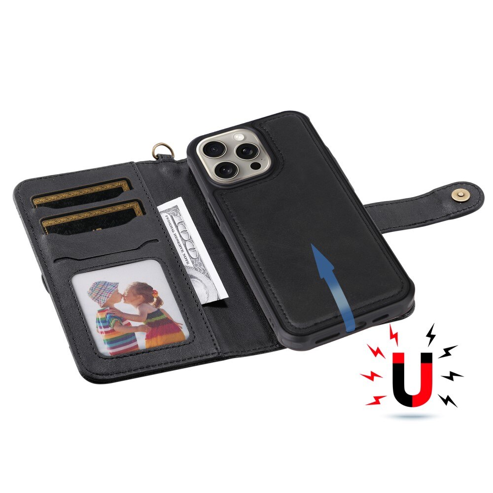 Magnet Leather Wallet iPhone 15 Pro Max svart