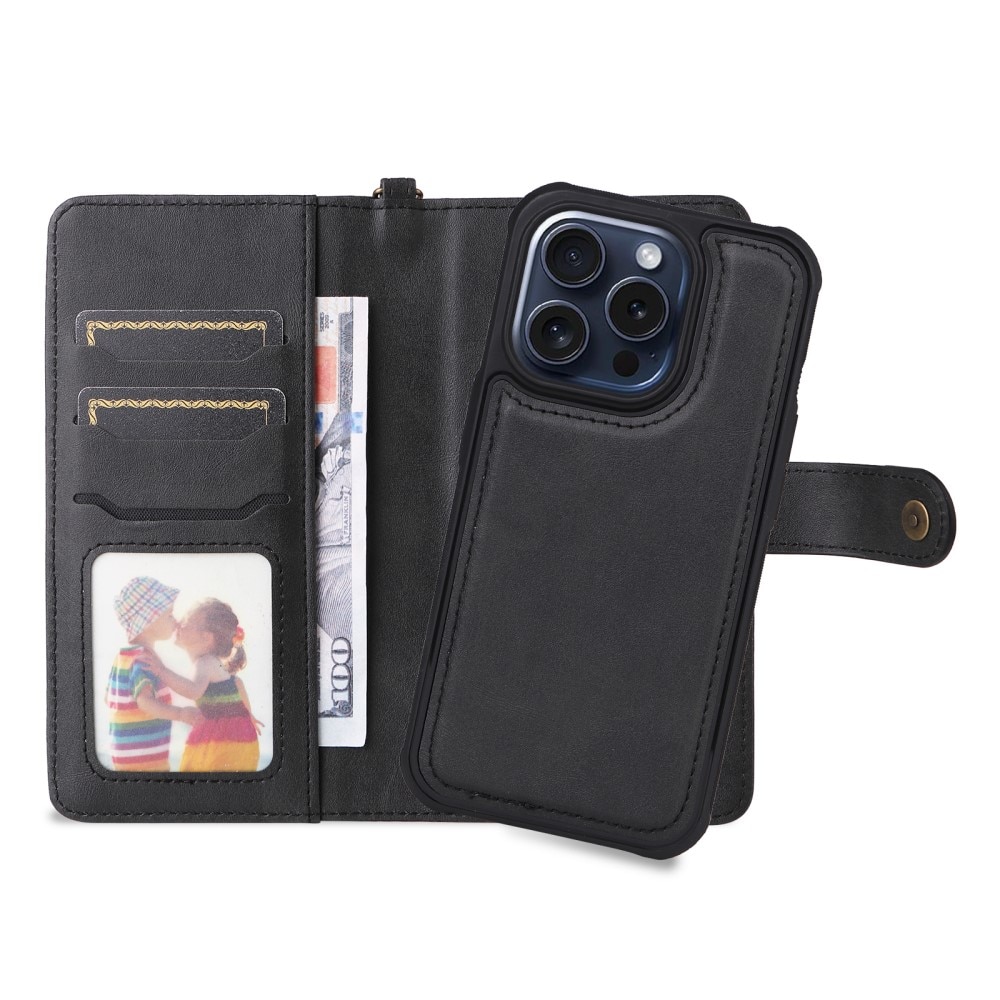 Magnet Leather Wallet iPhone 15 Pro svart