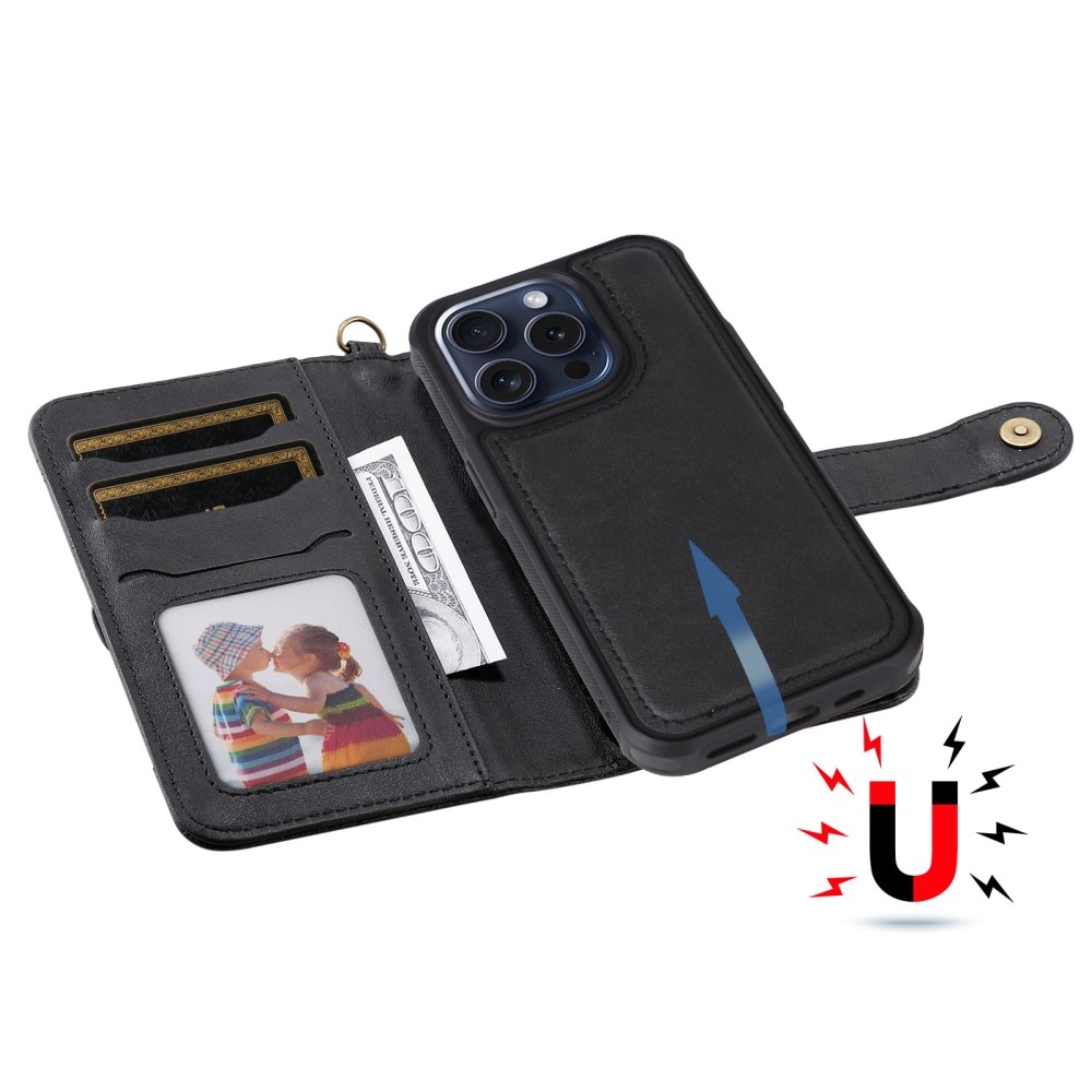 Magnet Leather Wallet iPhone 15 Pro svart