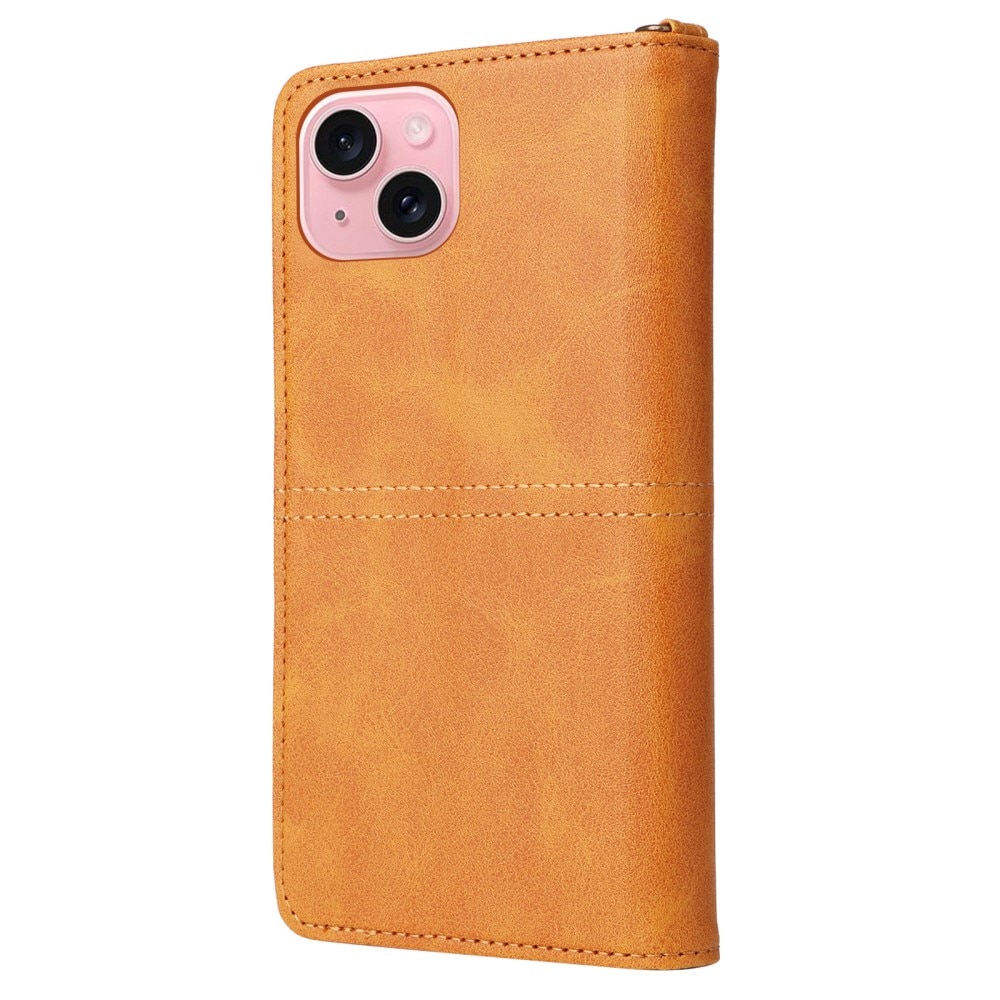 Magnet Leather Wallet iPhone 15 cognac