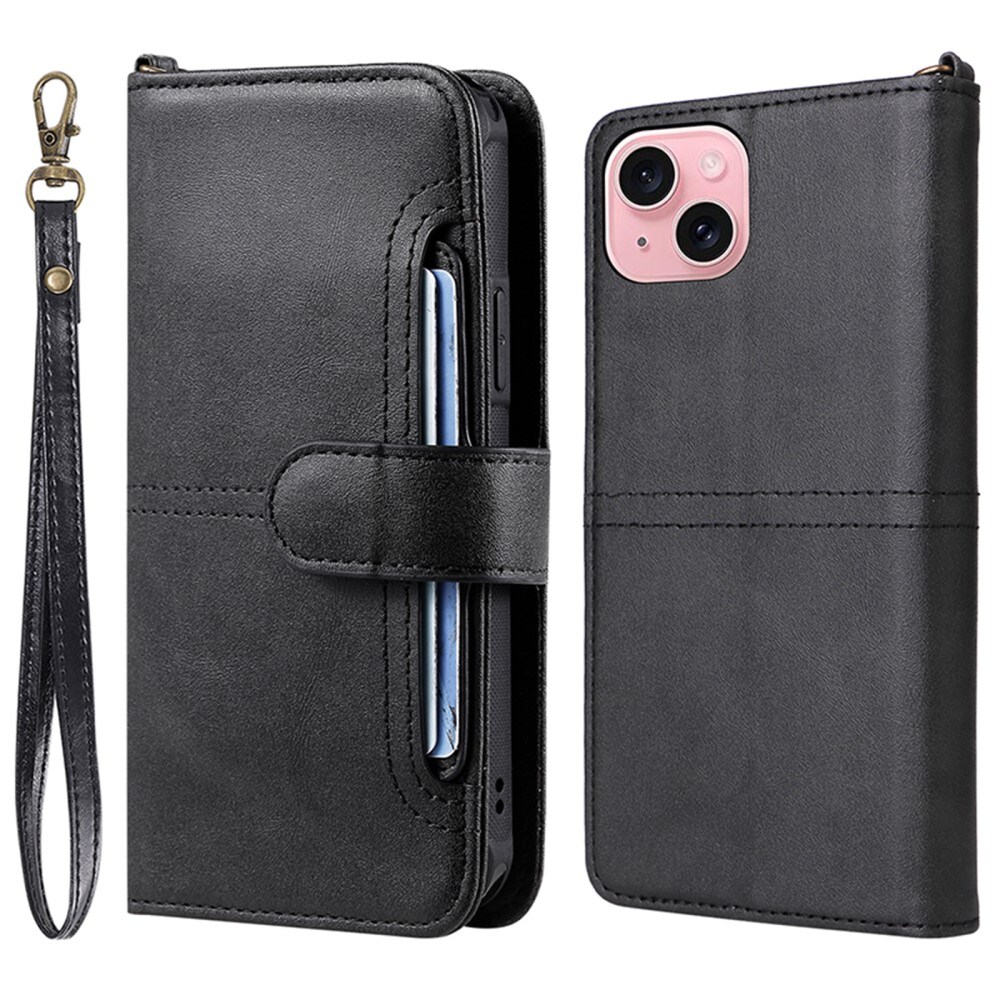 Magnet Leather Wallet iPhone 15 svart
