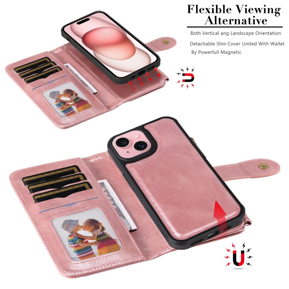 Magnet Leather Multi-Wallet iPhone 15 rosa