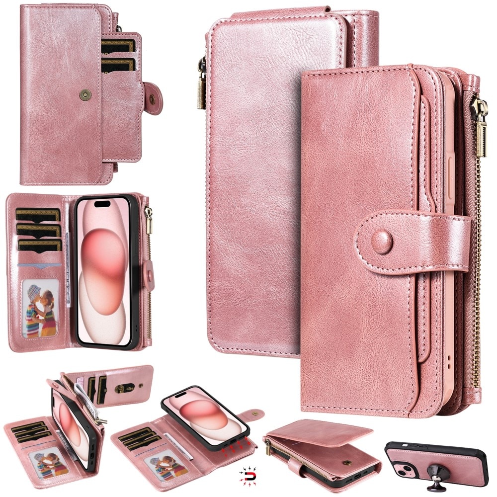 Magnet Leather Multi-Wallet iPhone 15 rosa