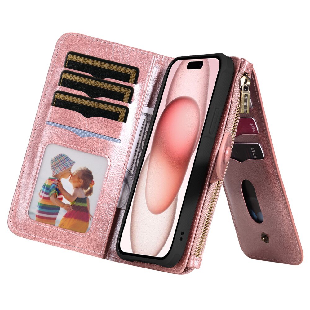 Magnet Leather Multi-Wallet iPhone 15 rosa