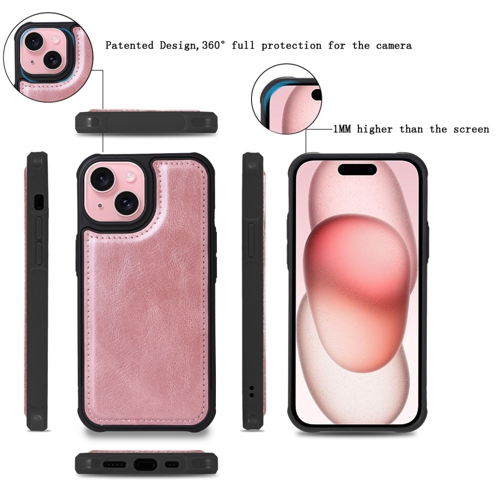 Magnet Leather Multi-Wallet iPhone 15 rosa
