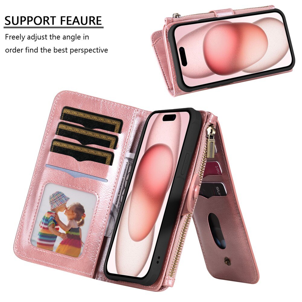 Magnet Leather Multi-Wallet iPhone 15 rosa