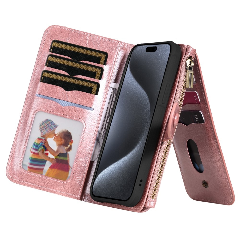 Magnet Leather Multi-Wallet iPhone 15 Pro rosa