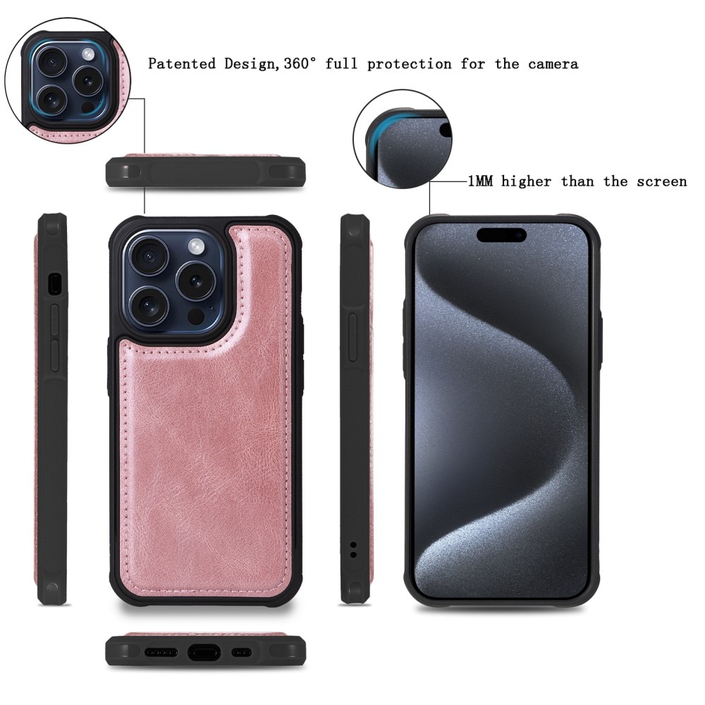 Magnet Leather Multi-Wallet iPhone 15 Pro rosa