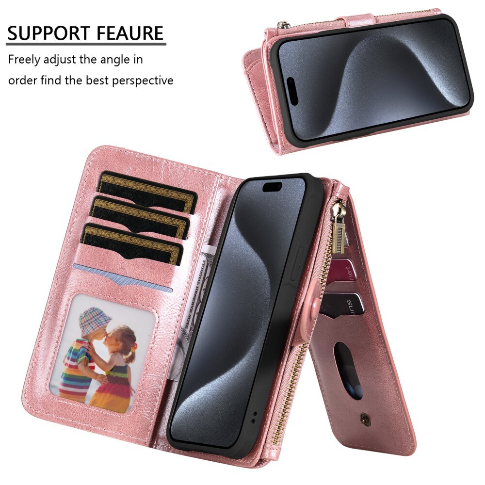 Magnet Leather Multi-Wallet iPhone 15 Pro rosa