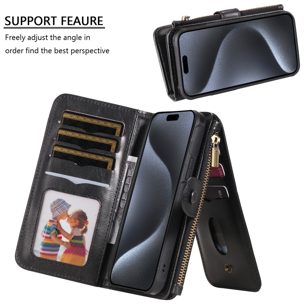 Magnet Leather Multi-Wallet iPhone 15 Pro svart