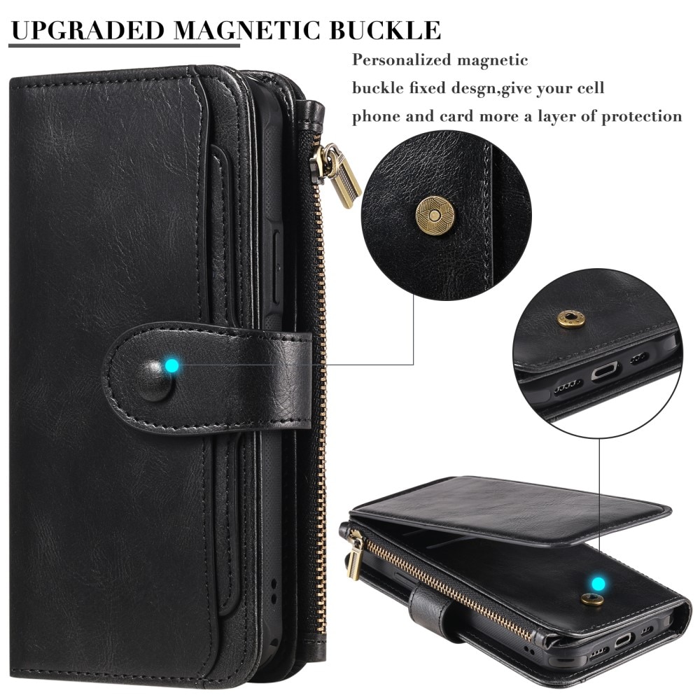 Magnet Leather Multi-Wallet iPhone 15 Pro svart