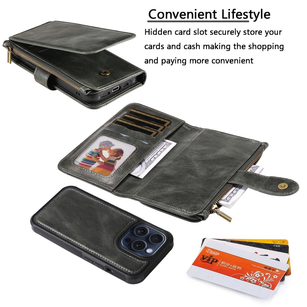 Magnet Leather Multi-Wallet iPhone 15 Pro grå